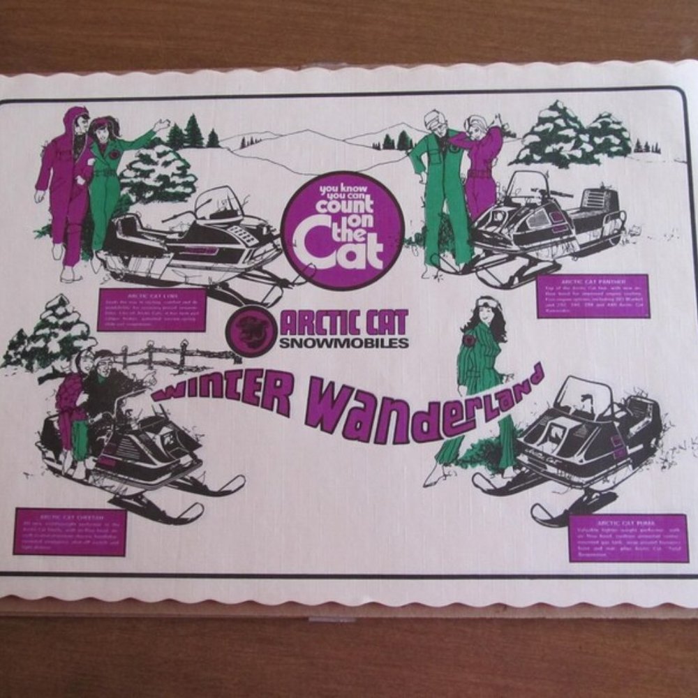 Rare Vintage Arctic Cat Placemats 1970s Arctic Cat Memorabelia Original 70s